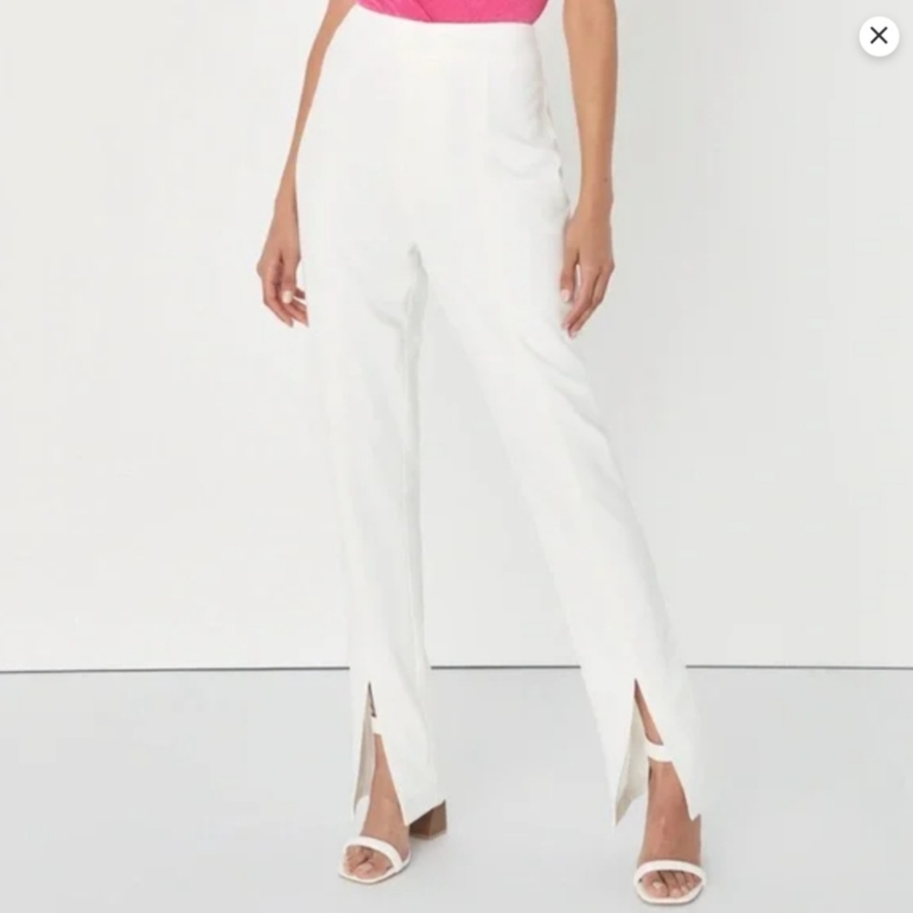NWT Lulus Front Split Hem Trouser Pants White - M